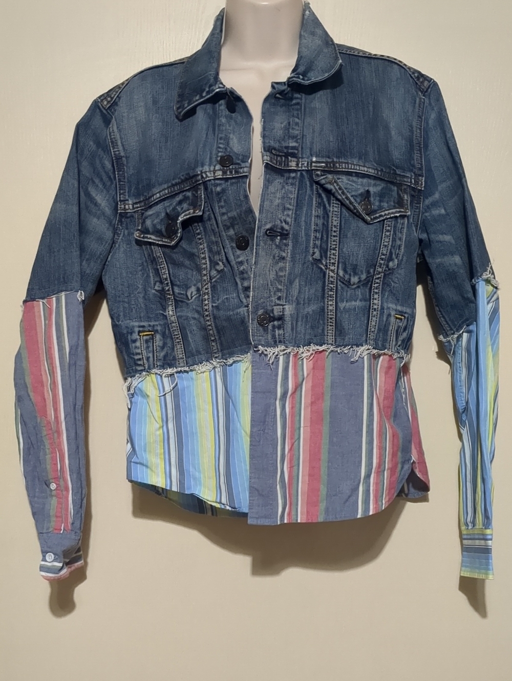 UO Urban Renewal striped shirt Denim Jacket Women's Size S/M NWT